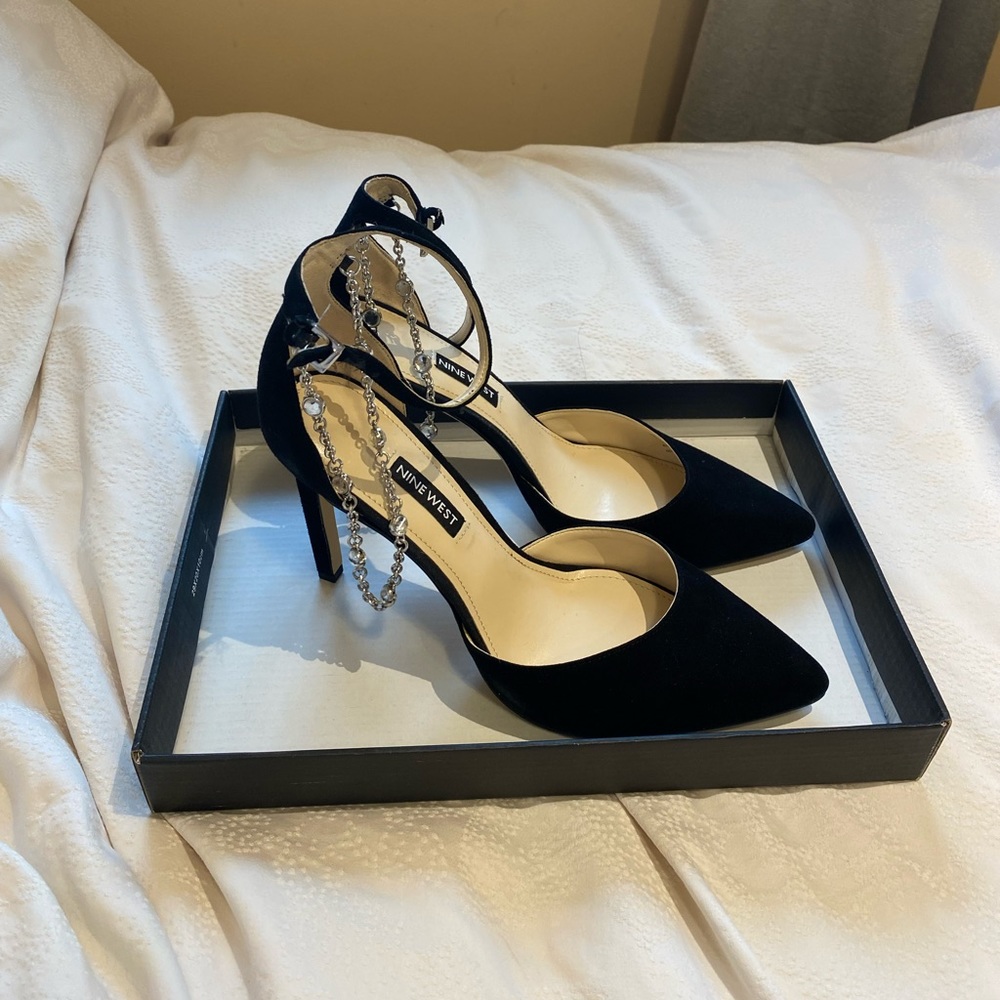 Nine West Talula Ankle Strap Point Toe Black Heels
